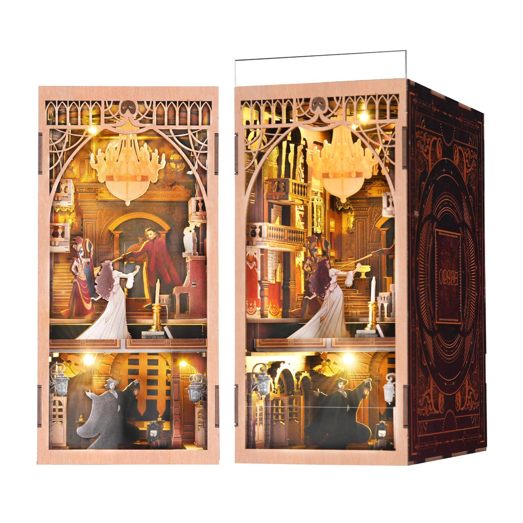 Book Nook Kit, DIY Miniatur Puppenhaus Booknook Kit, 3D Wooden Puzzle Bookend Bookshelf Insert Decor mit LED-Licht und Staubschutzhülle für Jugendliche und Erwachsene (Beyond Library)