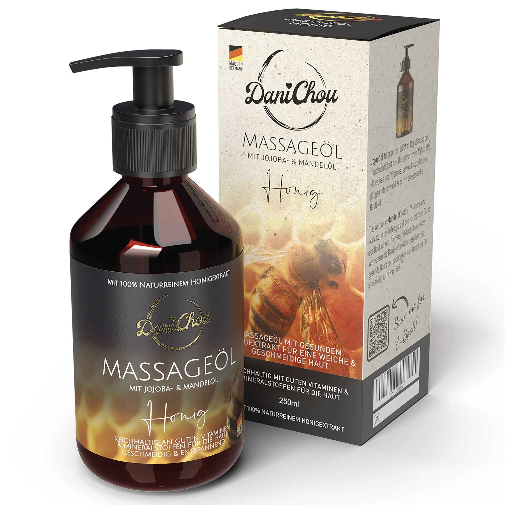 DaniChou Massage Oil Warming 250 ml - With Soy Oil & Almond Oil - Direct Warming, Relaxing Feeling - 100% Natural Cosmetics & Essential Oils - Massage Oil with Camphor - For Intense Relaxation