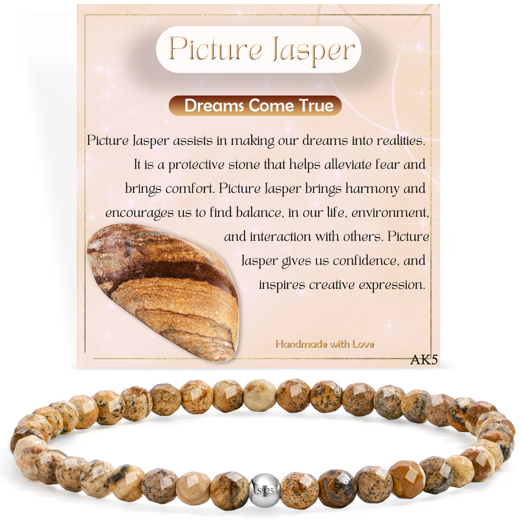 Farfume 4mm Edelstein Perlen Armband für Frauen, Kristall Silber 925 Naturstein Schmuck Elastisch Armbänder Damen, Chakra Spirituelle Charms Armbänder Valentinstag-Geschenke