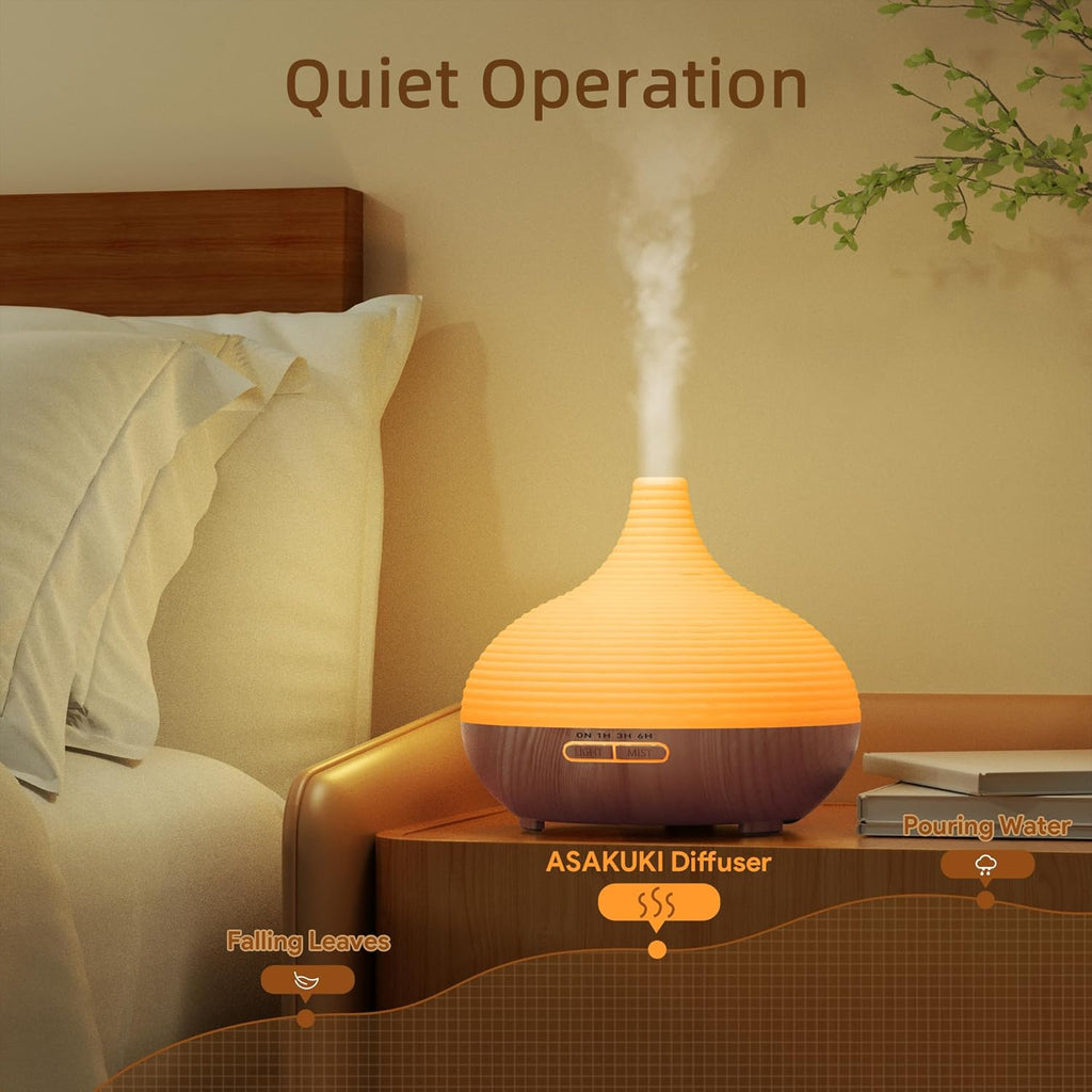 Asakuki Aroma Diffuser for Fragrance Oils, 300 ml Premium Ultrasonic Humidifier for Aromatherapy Oils with 7-Colour LED Light, BPA-Free for Bedroom, Office, Spa
