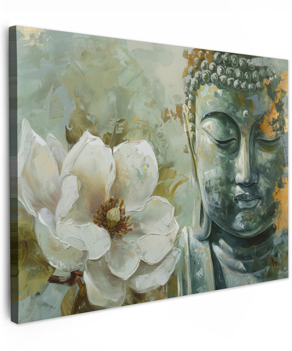 MuchoWow© Wall Pictures Large 120 x 80 cm XXL Bedroom Home Decoration Home Picture Living Room Photo Canvas Wall Pictures Canvas Wall Decor Buddha - Zen - Gold - Luxury - Spiritual