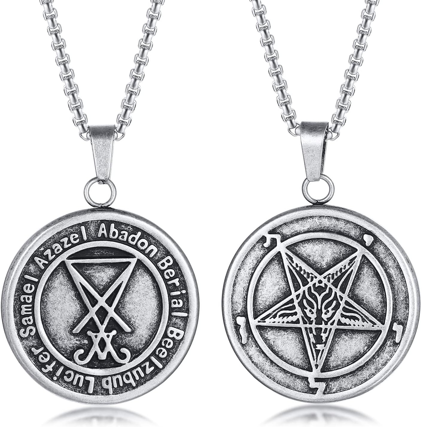 Herren Satanische Halskette : Edelstahl Satan Ziege Halsketten Zeichen von Luzifer Anhänger Umgekehrte Kreuz Anhänger Ziege Kopf Anhänger Leviathan Kreuz Symbol Anhänger Halloween Weihnachten Geschenk