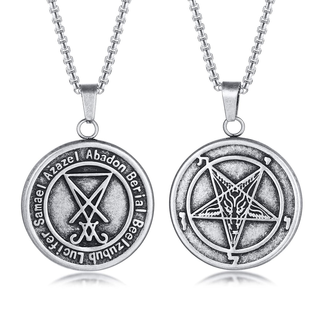 Herren Satanische Halskette : Edelstahl Satan Ziege Halsketten Zeichen von Luzifer Anhänger Umgekehrte Kreuz Anhänger Ziege Kopf Anhänger Leviathan Kreuz Symbol Anhänger Halloween Weihnachten Geschenk