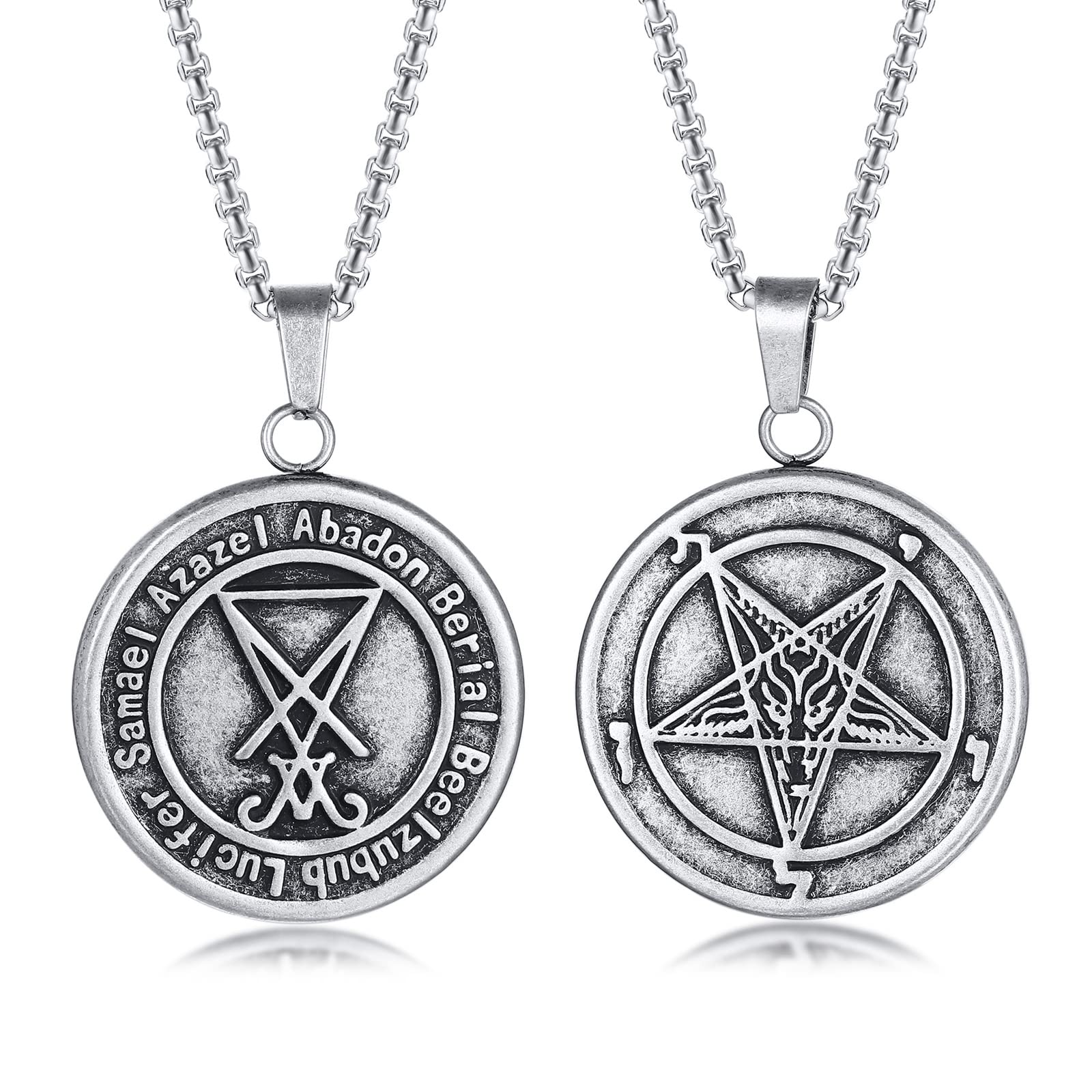 Herren Satanische Halskette : Edelstahl Satan Ziege Halsketten Zeichen von Luzifer Anhänger Umgekehrte Kreuz Anhänger Ziege Kopf Anhänger Leviathan Kreuz Symbol Anhänger Halloween Weihnachten Geschenk