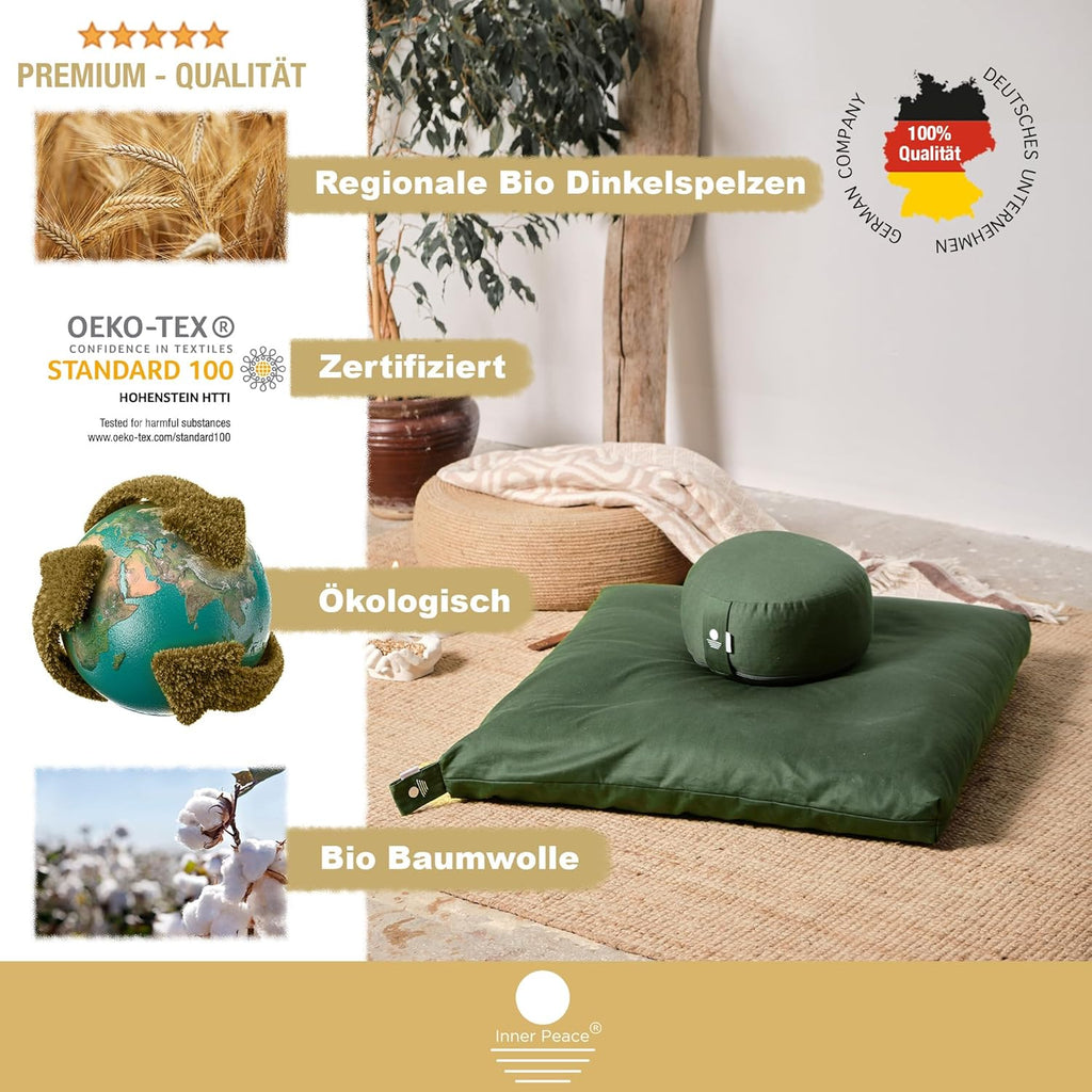 Inner Peace Yogakissen Meditationskissen aus 100% Bio Baumwolle und mit Bio Dinkelfüllung | Yogakissen Rund, Yoga Sitzkissen, Yogakissen Meditationskissen, Sitzkissen Yoga, Meditation Cushion