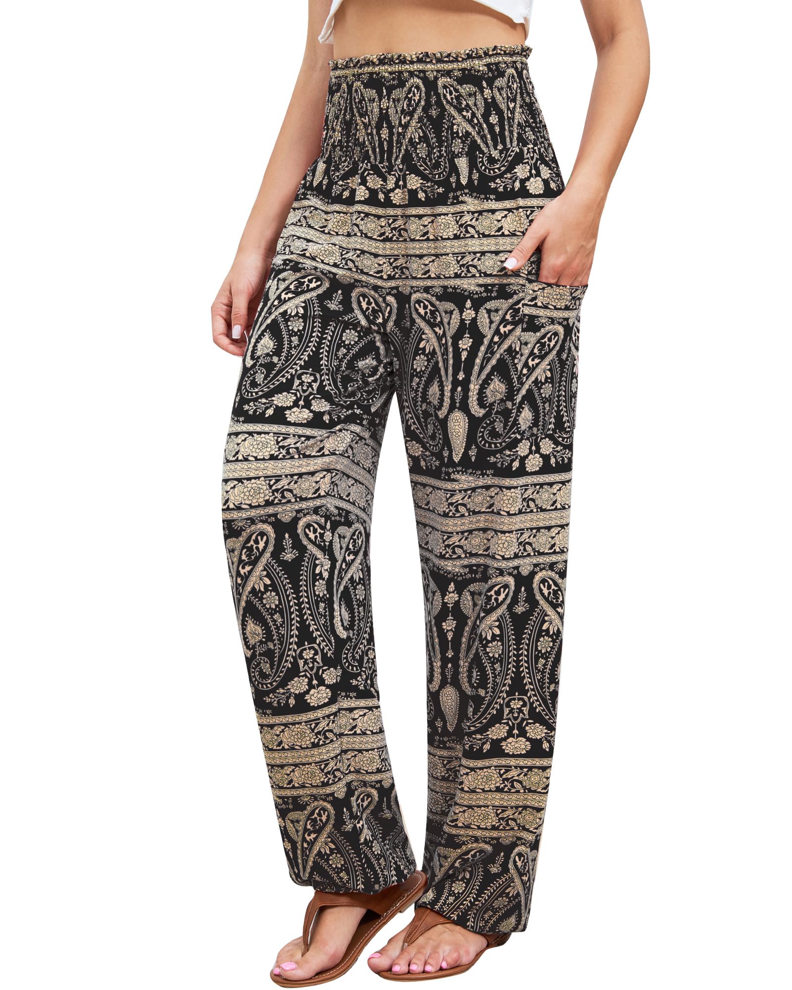 QIANXIZHAN Women's Harem Pants, High Waist Yoga Boho Trousers with Pockets