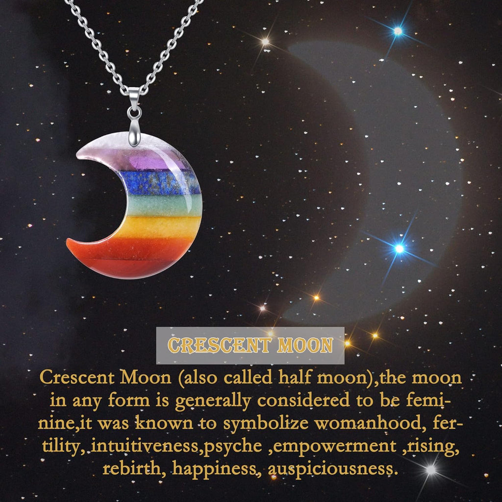JSDDE 7 Chakra Anhänger Halskette Heilstein Mond Anhänger Kette Amulett Anhänger Reiki Glücksbringer Schmuck