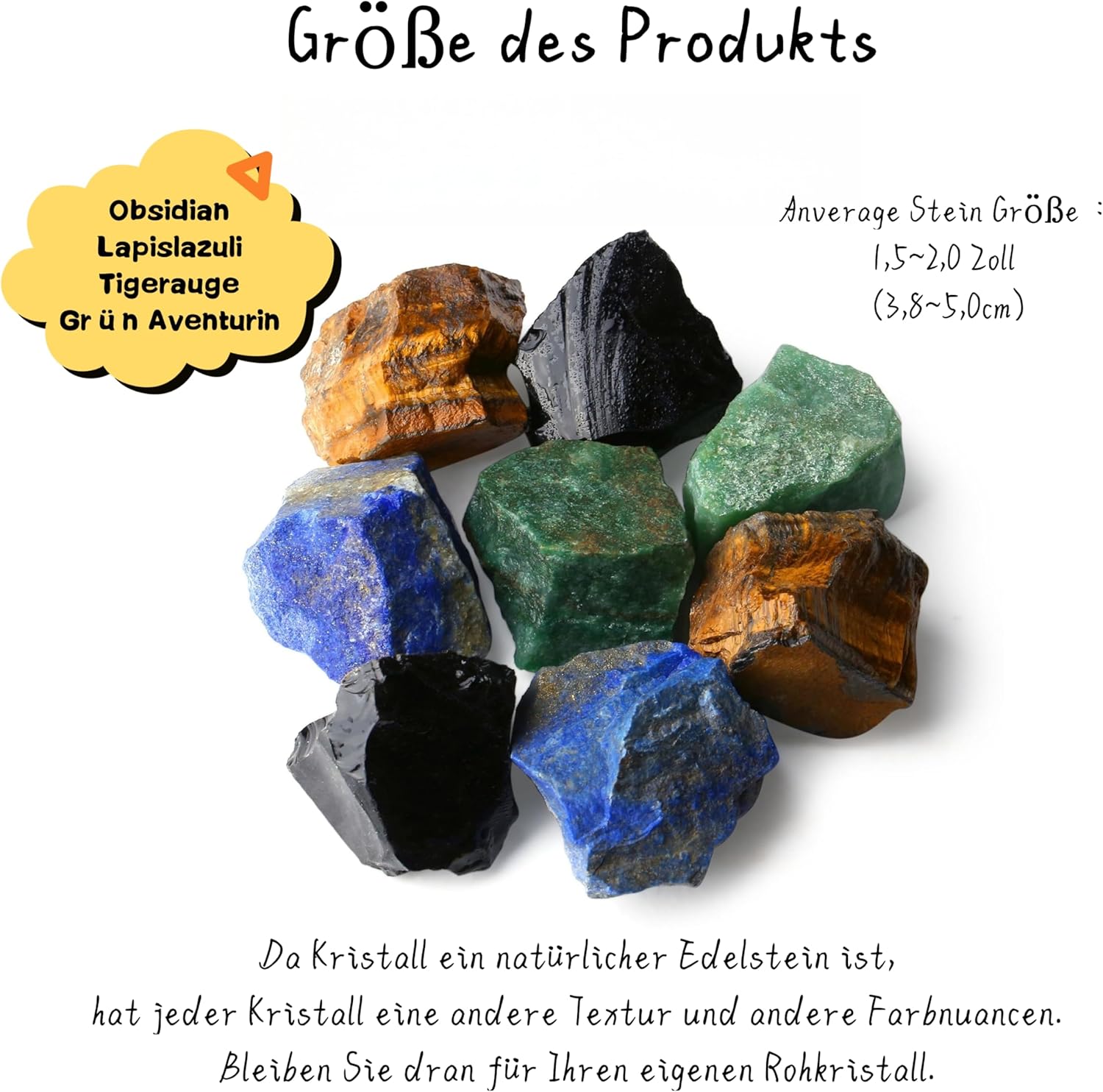QINJIEJIE 100% Großes Grün Aventurin und Tigerauge Premium Wassersteine Grundmischung Steine 4 Stück Natursteine Heilsteine set Naturbelassene Kristalle Rohsteine 2"