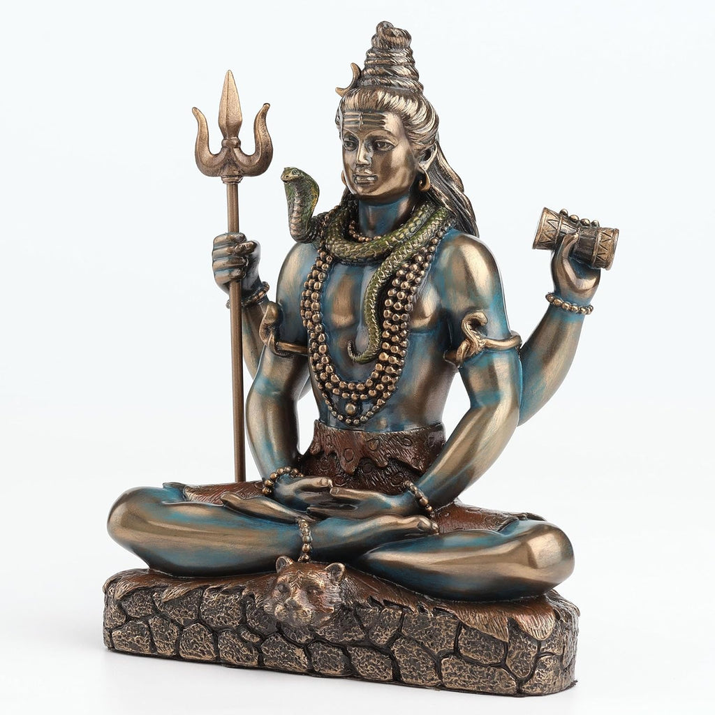 Veronese Design Lord Shiva Statue 6.25 Inch - Hindu God Meditation Figurine in Lotus Pose - Cold Cast Bronze Finish Resin Sculpture - Spiritual Home Decor & Religious Gift for Collectors