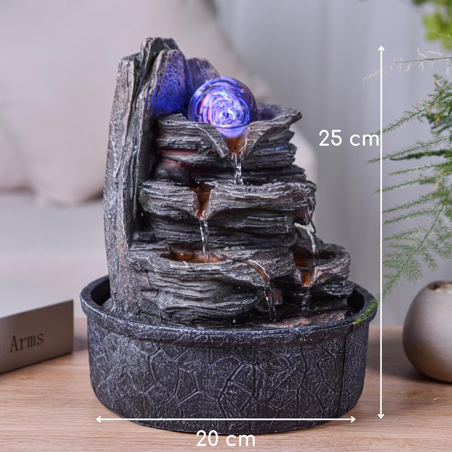 Luberon Zen'Light Indoor Fountain Waterfall Natural Stairs Stone Effect Colourful Light Gift Idea Interior Decoration in Motion Zen Table Fountain Relaxing Lucky Charm Object H 25 cm