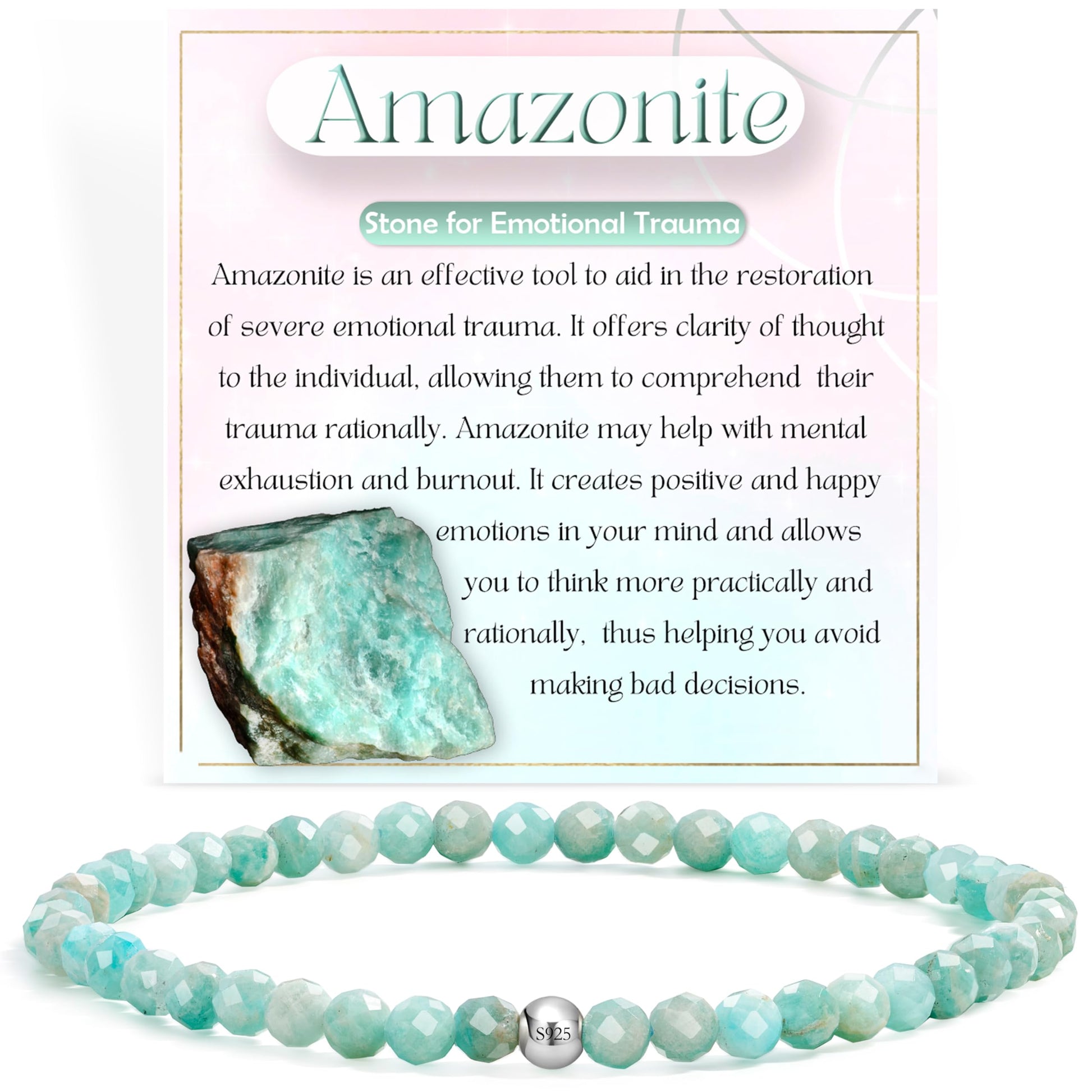 Gemstone Beads Bracelet for Women, 4 mm Crystal Silver 925 Natural Stone Jewellery Elastic Bracelets Women, Chakra Spiritual Charms Bracelets Gifts