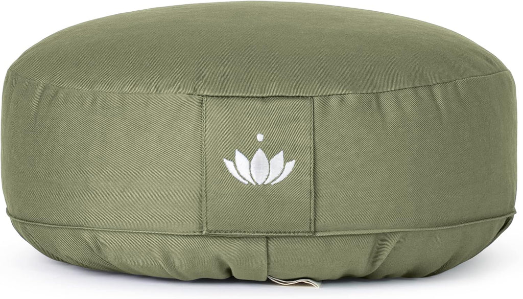 Lotuscrafts® Meditationskissen mit 10 cm Sitzhöhe, extra niedrig, Yoga Kissen mit Dinkelfüllung, Yogakissen Rund, Bodenkissen Rund, Yogakissen Meditationskissen, Bezug waschbar, GOTS Zertifiziert