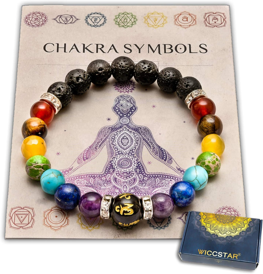 WICCSTAR Doppelt Chakra Armband mit Schmuckbeutel & bedeutung Karte