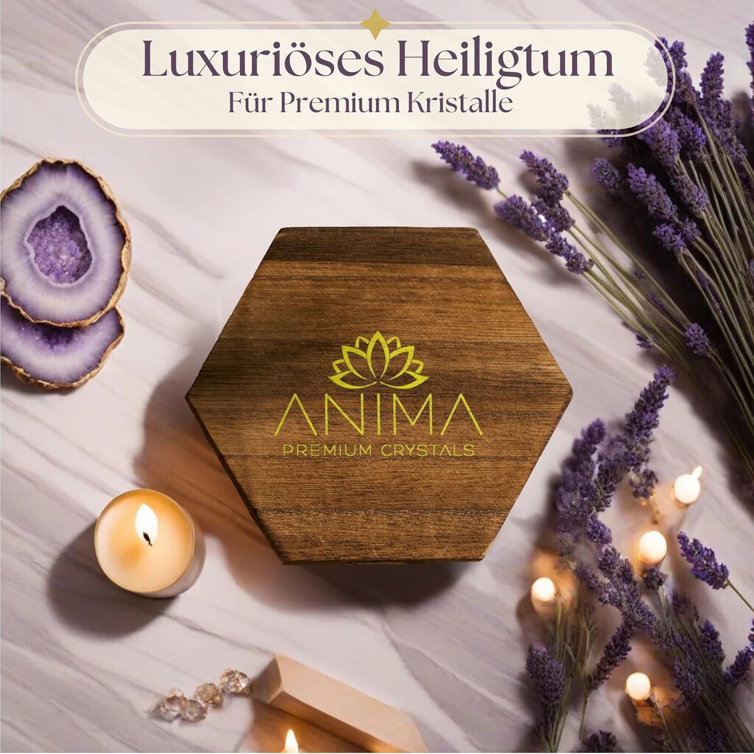 Anima Premium 7 Chakra Kristalle Steine Set – Edelsteine Heilsteine mit Rosenquarz, Amethyst und Lapislazuli in einer Holzbox für Heilung – Spirituelles Geschenk für Frauen mit Anleitungsheft