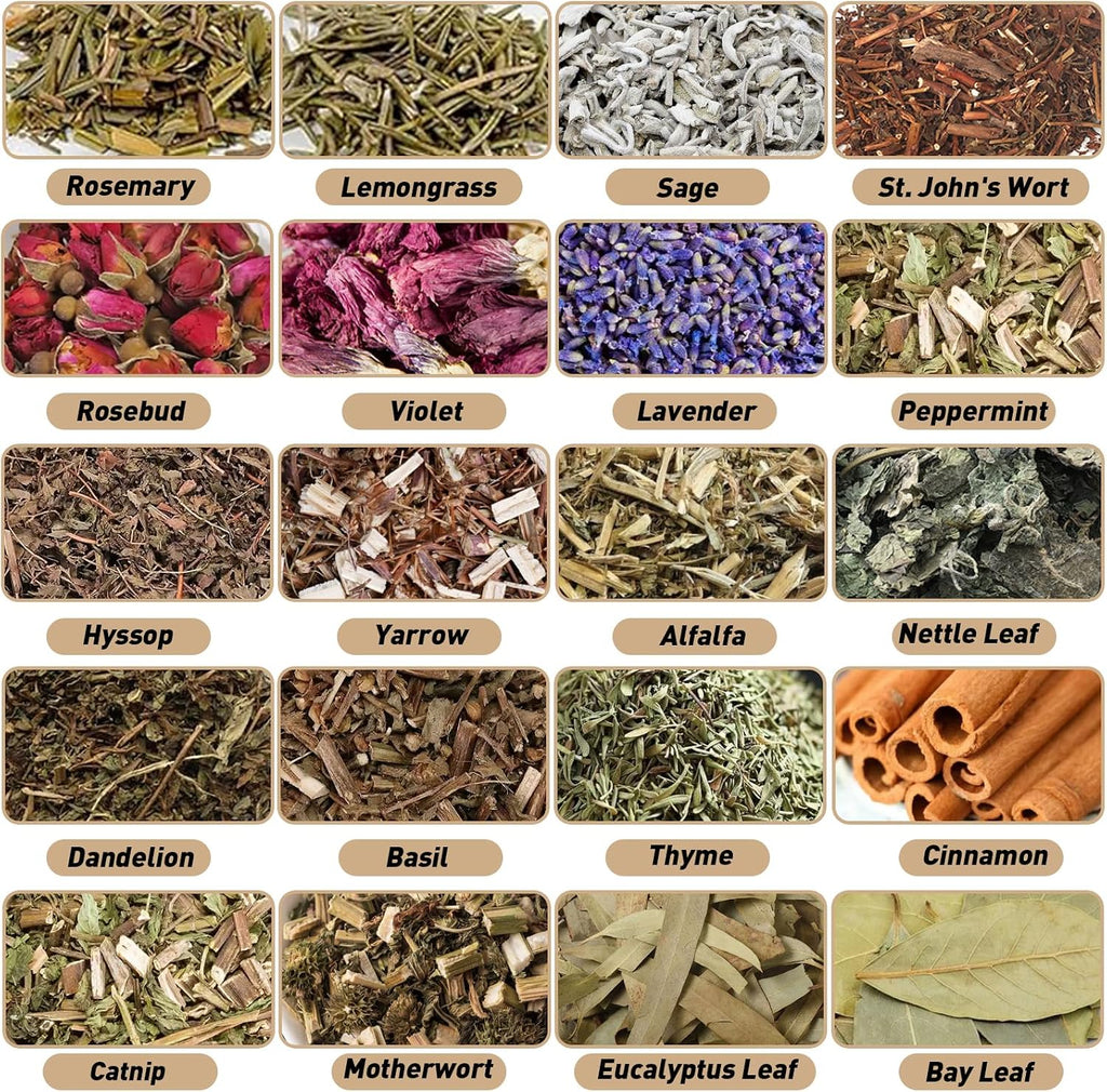 Witchcraft Supplies Herbs Kit - 20 Pcs Dried Herbs and Flowers for Witch Starter - Spell Herbs Jars for Wiccan Altar Supplies, Wicca Pagan Rituals, Magic Healing, Candle and Soap Making