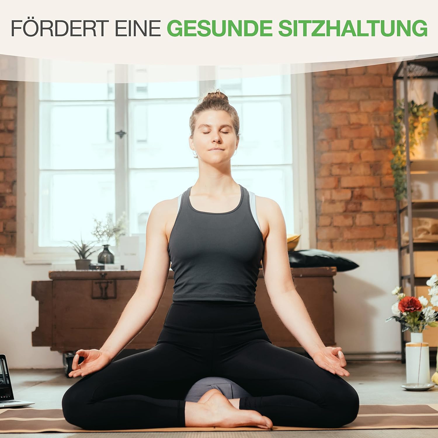 BACKLAXX ® Yoga Kissen, Meditationskissen XL Ø35cm [30% mehr Sitzfläche], 15cm hoch mit Buchweizenfüllung, perfektes Meditation Zubehör, Yogakissen rund inkl. Videokurs - Pouf Sitzkissen Boden