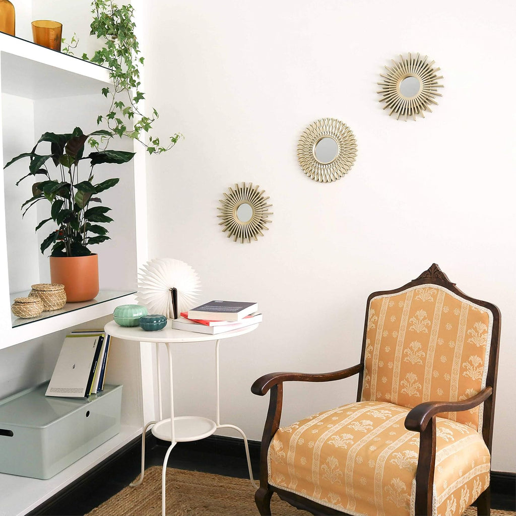 BONNYCO Spiegel Rund Gold 3 Stück Spiegel Klein Wanddeko Wohnzimmer Haus Schlafzimmer | Wandspiegel zum Aufhängen Deko | Dekorative Wandspiegel Vintage,Originelles Geschenk für Frauen Mama