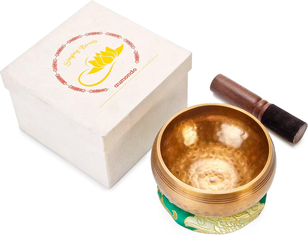 Große Original Tibetische Klangschale - 13cm. Klangschalen Set mit eBook, Klöppel, Klangschalenkissen und Geschenk-Box. Singing Bowl aus Tibet