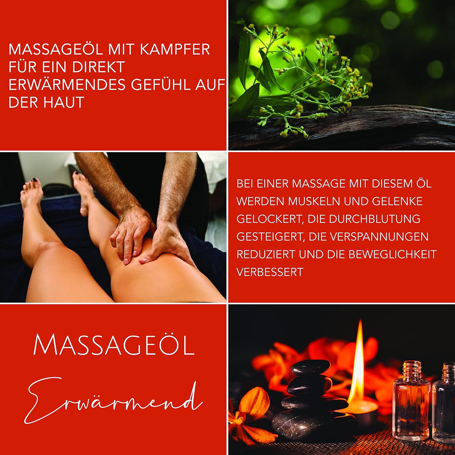 DaniChou Massage Oil Warming 250 ml - With Soy Oil & Almond Oil - Direct Warming, Relaxing Feeling - 100% Natural Cosmetics & Essential Oils - Massage Oil with Camphor - For Intense Relaxation