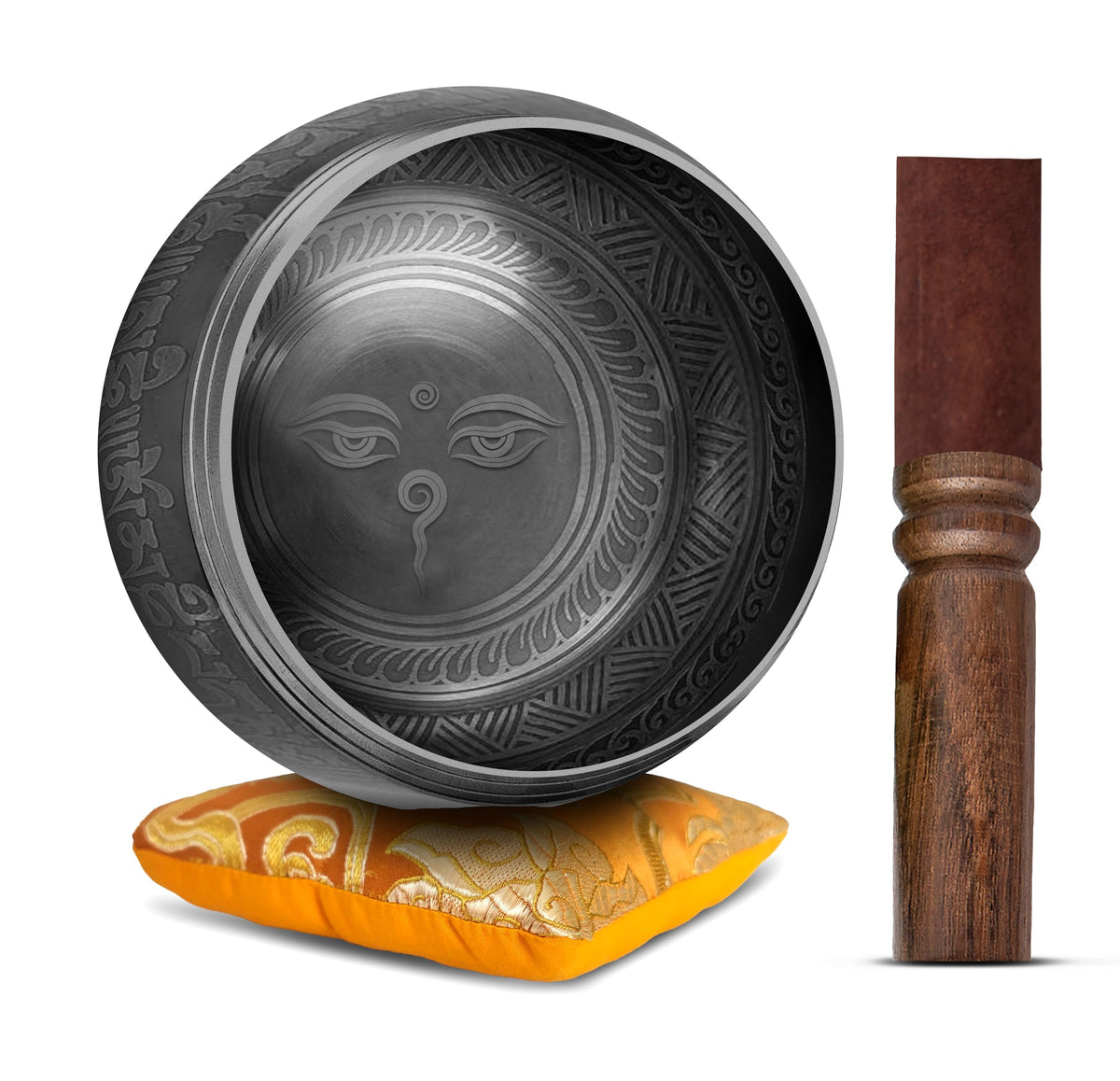 Premium Tibetan Singing Bowl Set – Handmade in Nepal Sound & Meditation Bowl – Spiritual Decor for Yoga, Wellness Spaces & Relaxation by Himalayan Bazaar (Brown & Red)