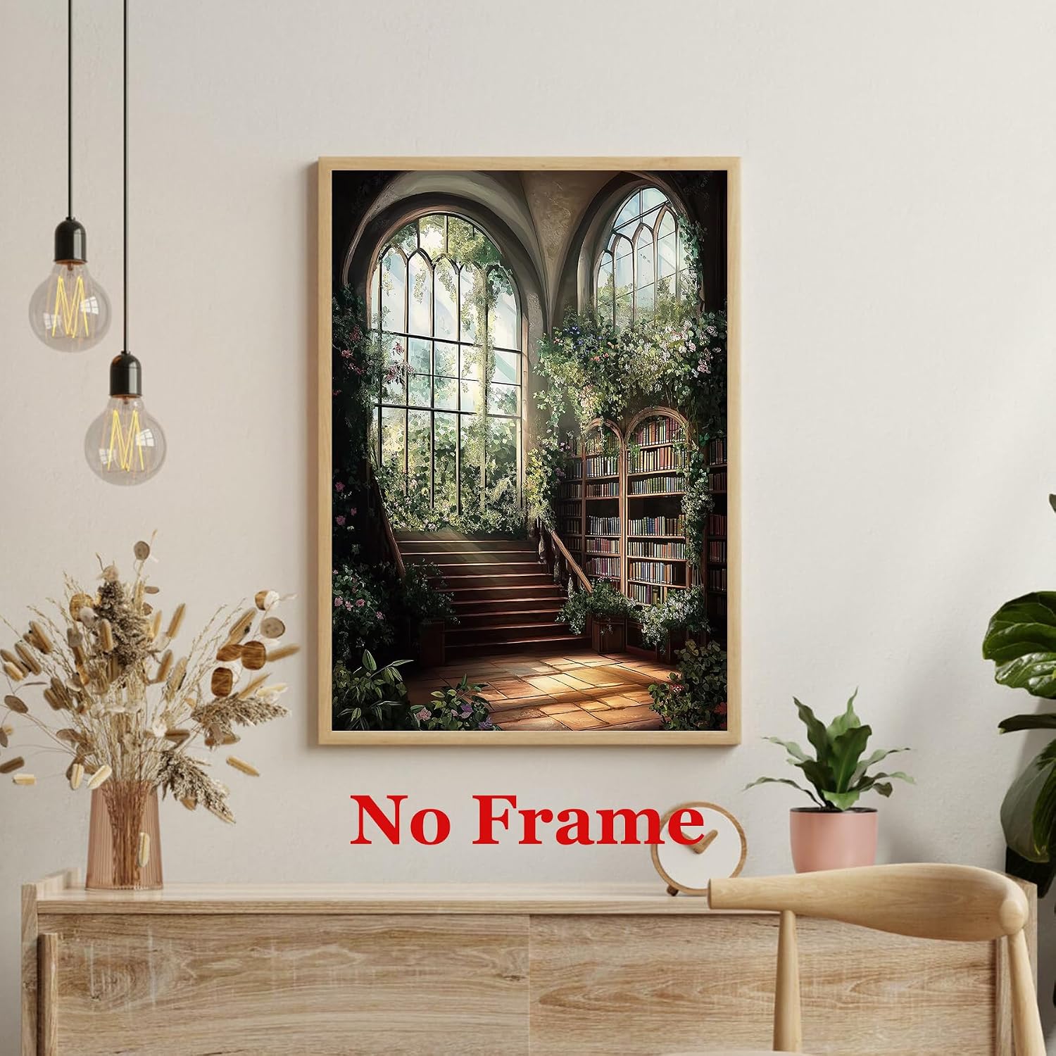 Gothic Library Wall Art Dark Academia Books Posters Moody Botanical Wildflower Wall Art Retro Green Paintings Victorian Library Prints Aesthetic Bookish Pictures for Bookstore Decor 16x24in No Frame
