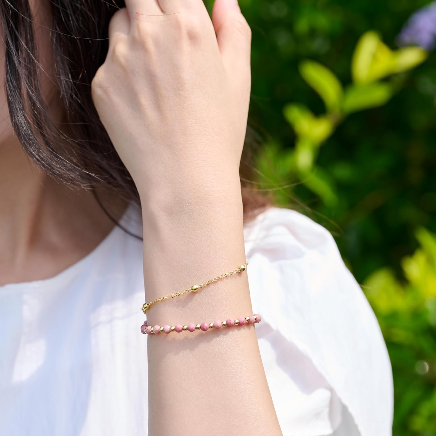 Farfume Edelstein Perlen Armband für Frauen, 4mm Kristall Silber 925 Naturstein Schmuck Elastisch Armbänder Damen, Chakra Spirituelle Charms Armbänder Valentinstag Geschenke