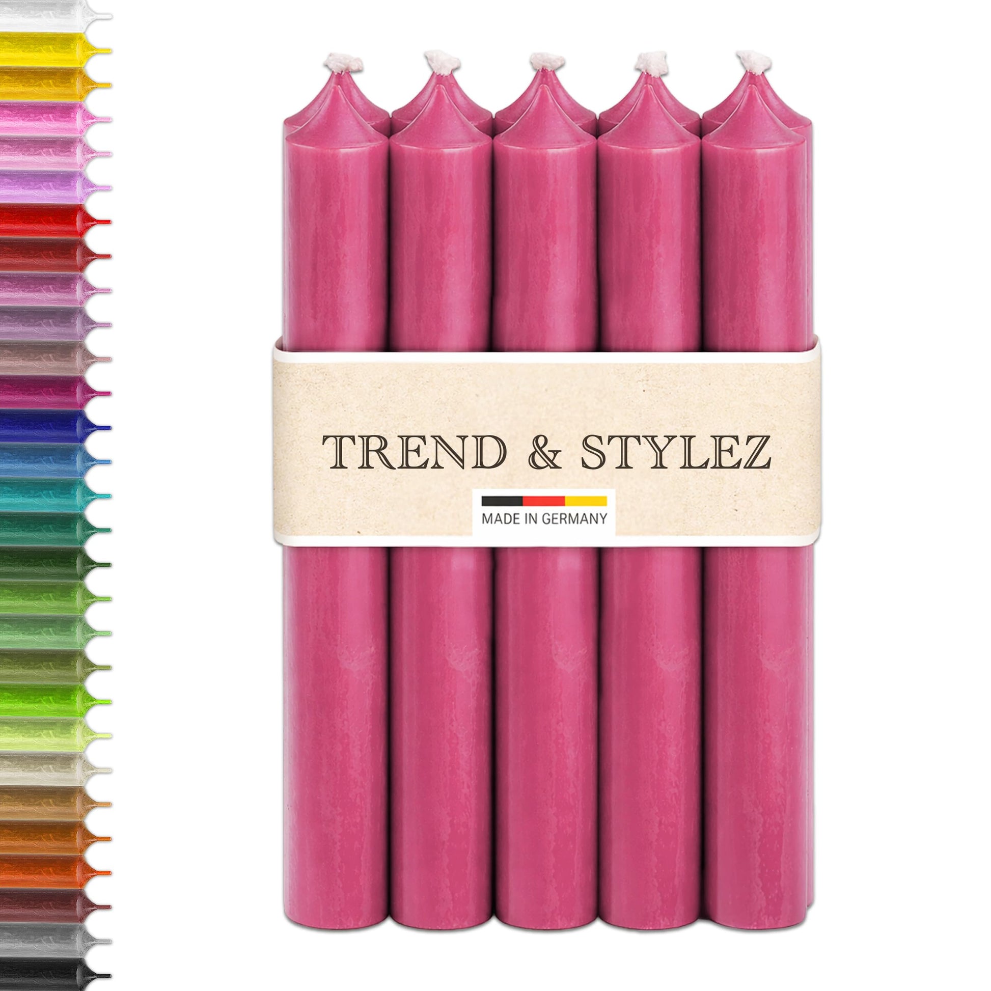 10 Spitzkerzen durchgefärbt (180x22mm) | RAL Stabkerzen mit 8h+ Brenndauer | Ohne Tropfen & Rußen | Tafelkerzen für Leuchter | Made in Germany (Schwarz)