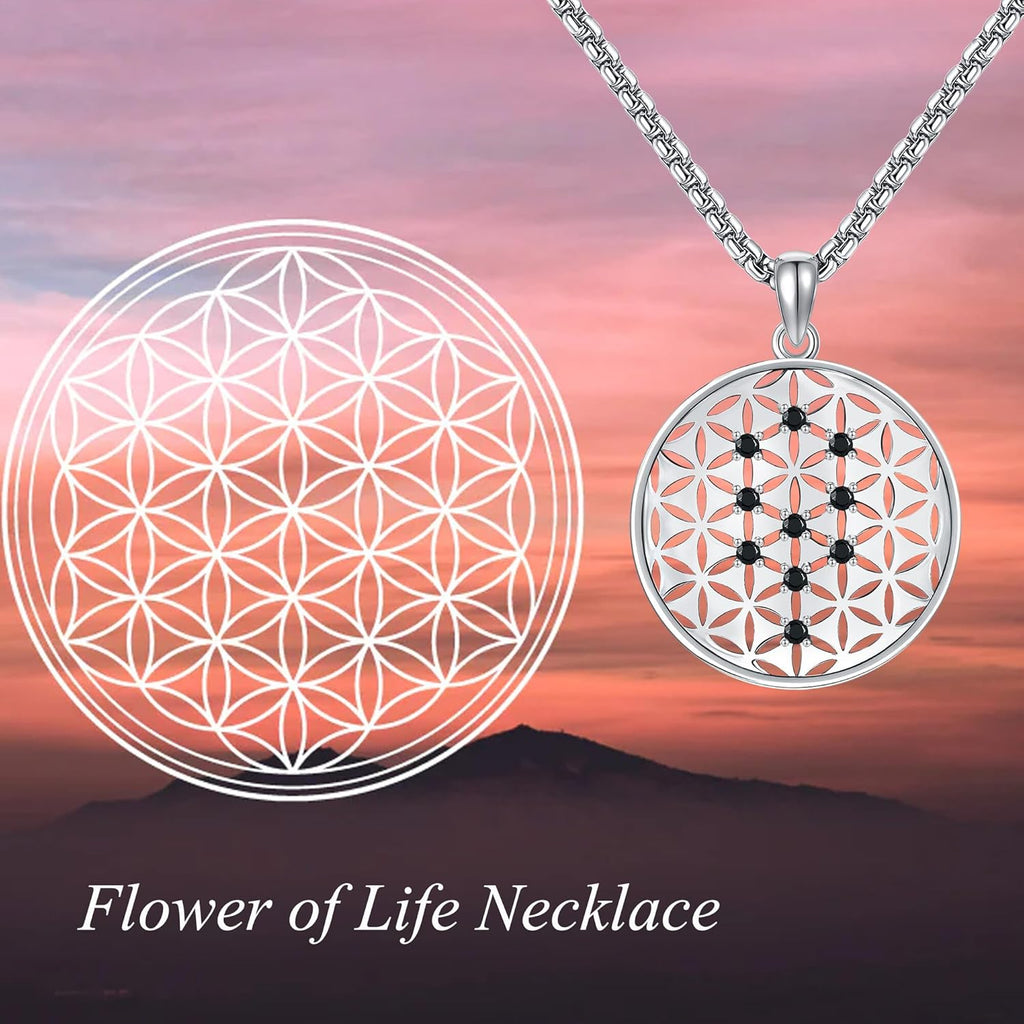 HUKKUN Blume des Lebens Halskette Sterling Silber Heilige Geometrie Halskette Blume des Lebens Schmuck Geschenk für Männer