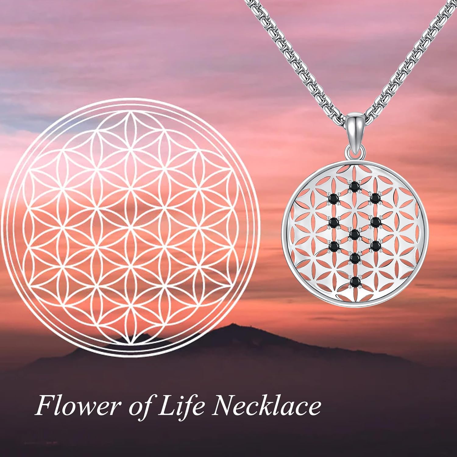HUKKUN Blume des Lebens Halskette Sterling Silber Heilige Geometrie Halskette Blume des Lebens Schmuck Geschenk für Männer