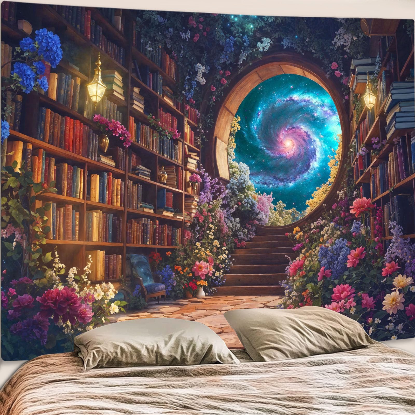 Accnicc Forest Library Tapestry Tree Bookshelf Tapestries Wall Hanging Vintage Fantasy Fairy Treehouse Book Large Tapestry for Bedroom Living Room Dorm Classroom 80 x 60 inch