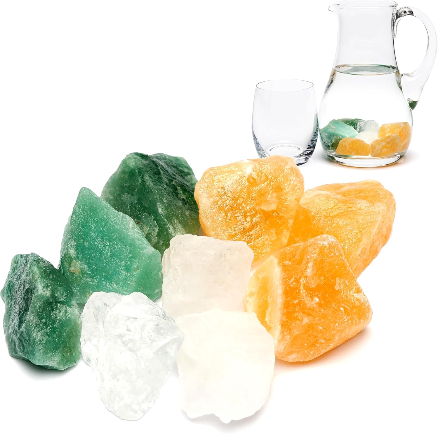 PURAJA Water Stone Mixture Power & Courage Premium Healing Stones Set Made of Real Gemstones: Rock Crystal, Orange Calcite, Aventurine | 100% Natural Crystals