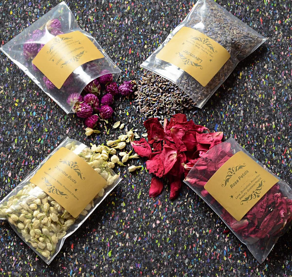 Dried Herbs for Witchcraft Supplies and Tools - 30 Wiccan Herbs for Protection, Herbal Magic, Spells, Wiccan Altar Bugs - Crystal Spoon Included