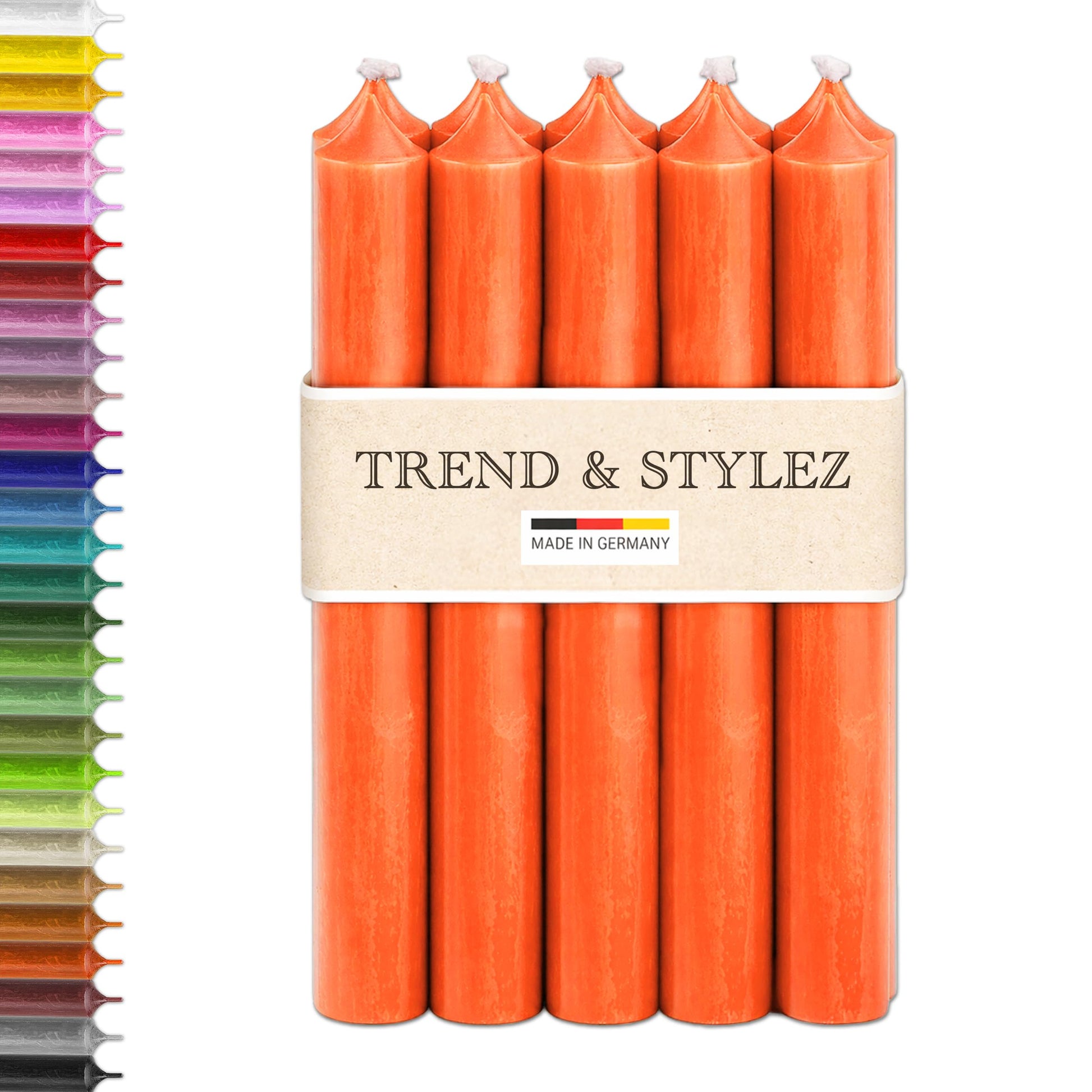 10 Spitzkerzen durchgefärbt (180x22mm) | RAL Stabkerzen mit 8h+ Brenndauer | Ohne Tropfen & Rußen | Tafelkerzen für Leuchter | Made in Germany (Natur)