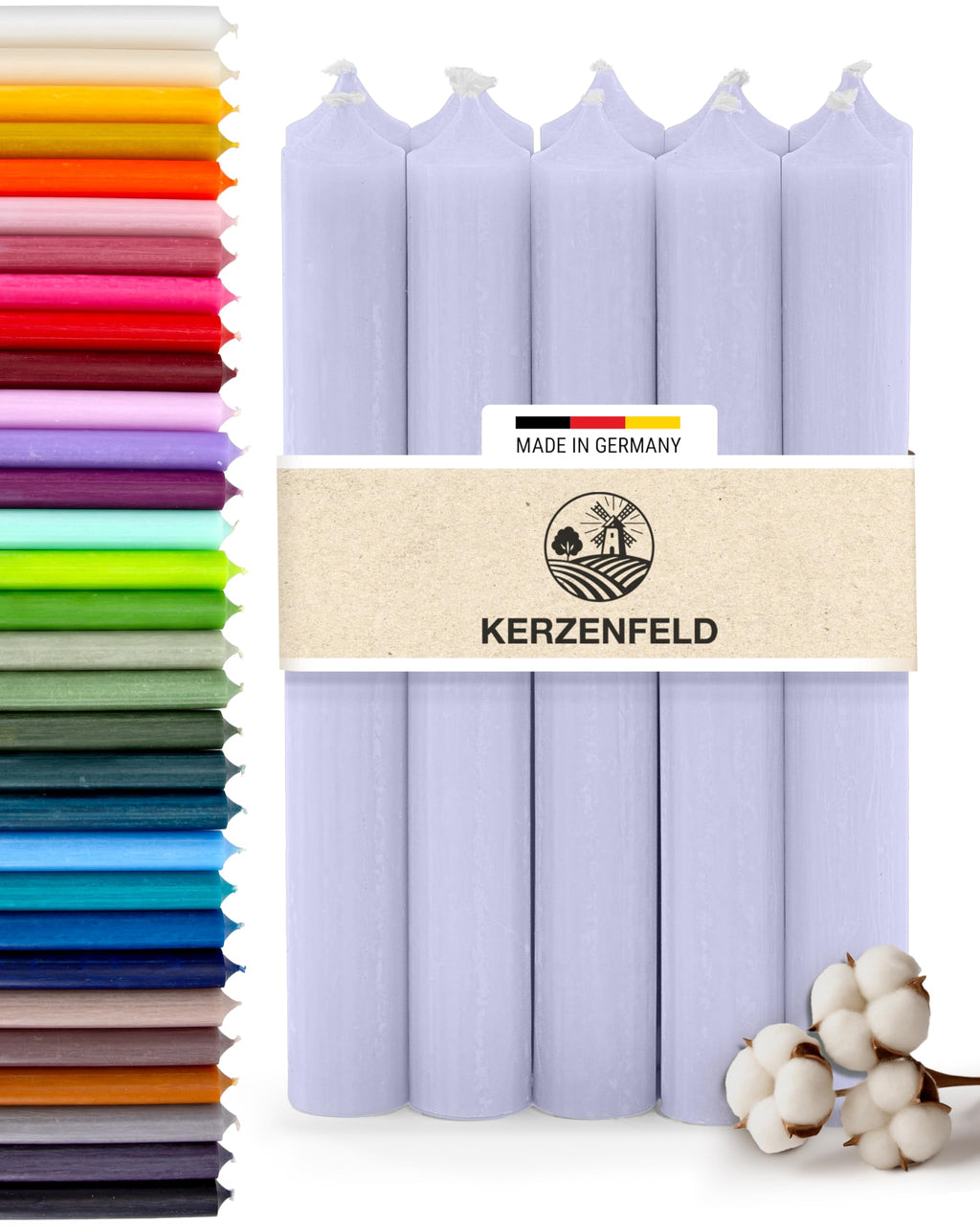 Stabkerzen Rot, 10 Stück, 180mm x 22mm, Durchgefärbte Spitzkerzen, 8+ Stunden Brenndauer, Made in Germany - Ohne Tropfen & Rußen - Unparfümierte und RAL-Zertifizierte Tafelkerzen