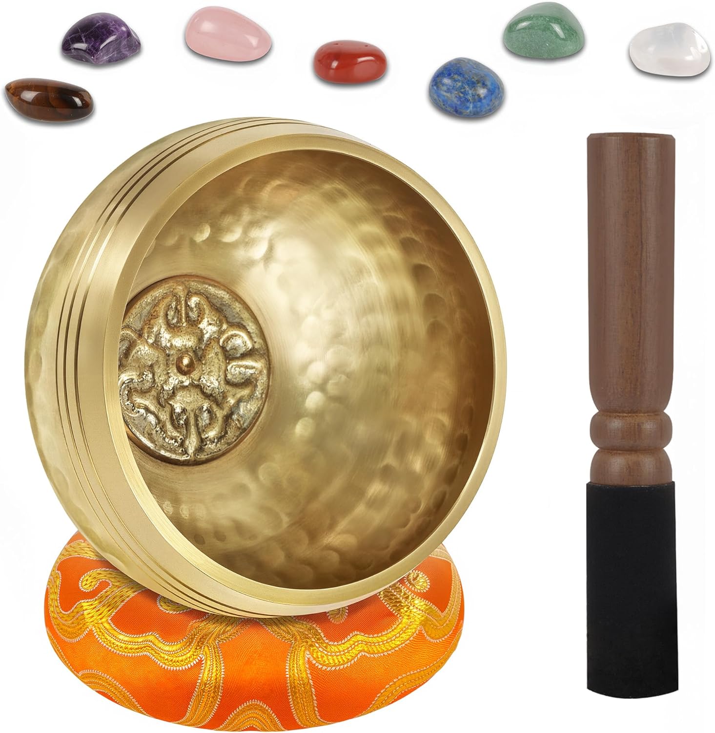 Traditionelle Klangschale 8cm mit 7 Chakra Kristallen, Handgefertigt in Nepal für Meditation und Yoga - Geschenkidee für Frauen und Männer