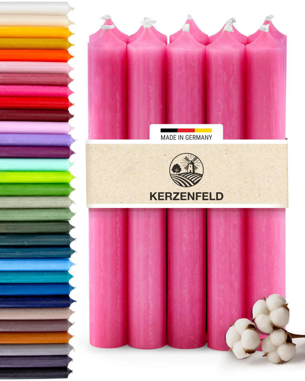 Stabkerzen Rot, 10 Stück, 180mm x 22mm, Durchgefärbte Spitzkerzen, 8+ Stunden Brenndauer, Made in Germany - Ohne Tropfen & Rußen - Unparfümierte und RAL-Zertifizierte Tafelkerzen
