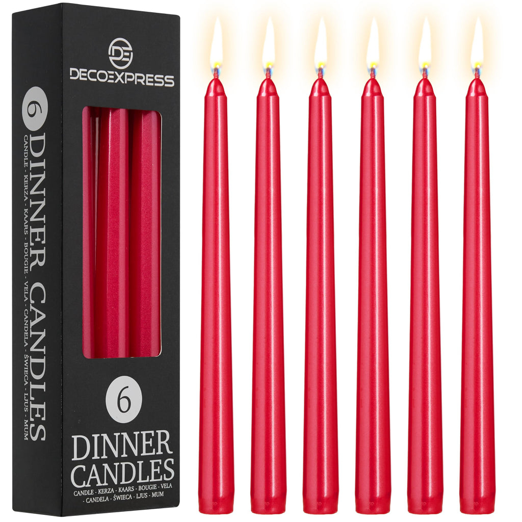 DECO EXPRESS Taper Candles Set of 6, 10, 15 or 50, Long Burning Time up to 8 Hours, Odourless (Silver, Set of 15)