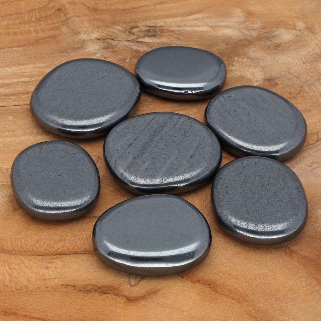Hematite Gemstone Disc Stone 3-5 cm + Gemstone Card | Worry Stone Pocket Stone Massage Stone Lebensquelle Plus