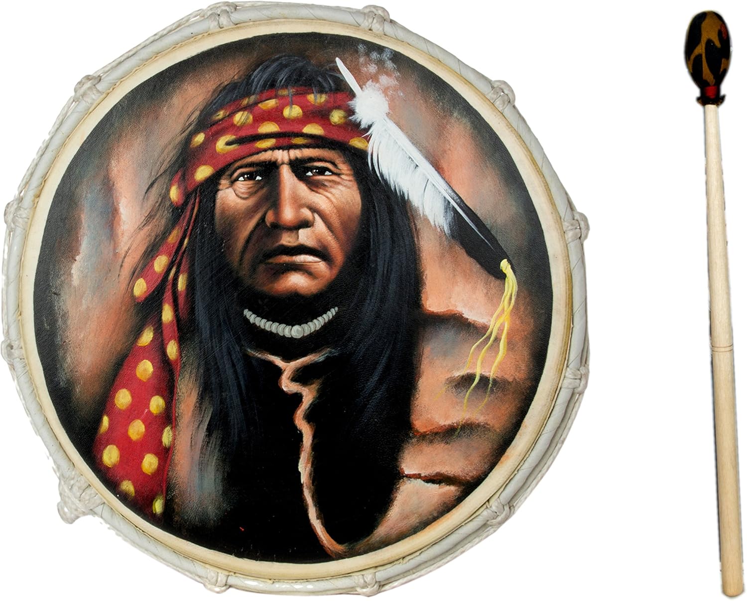 40cm Grosse Schamanentrommel Geronimo Gemalt Rahmentrommel Bodhran Drum R6