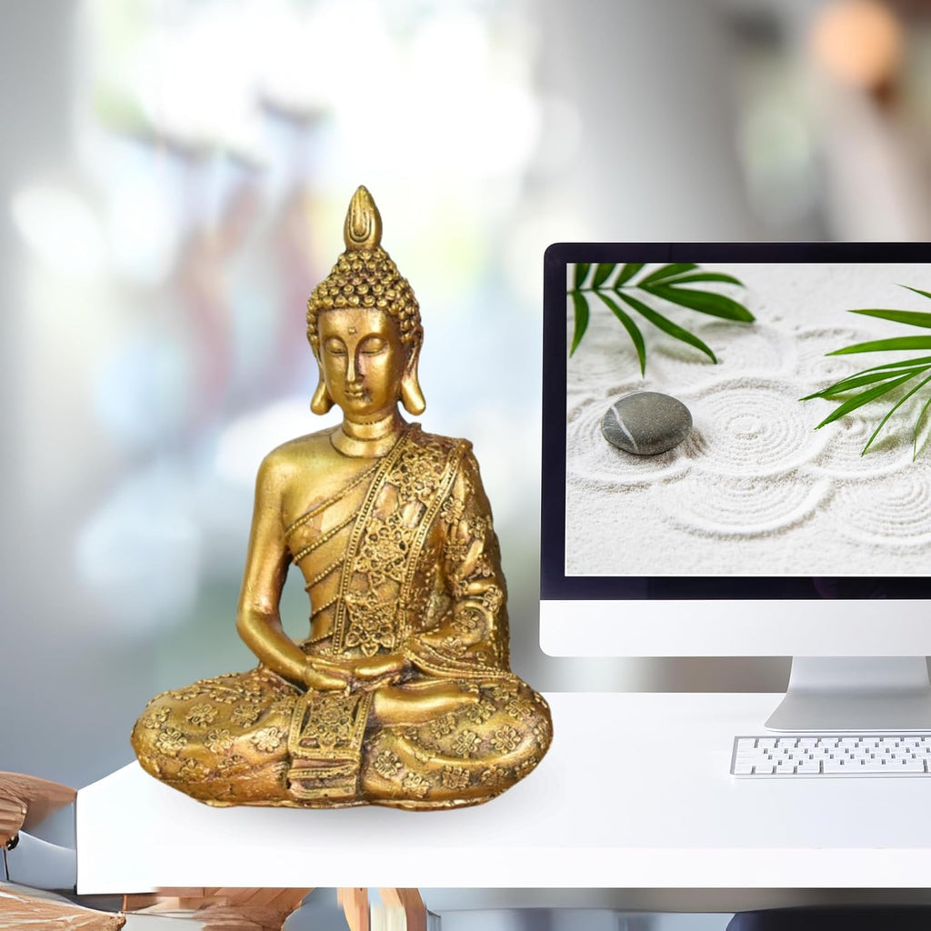 Zen'Light - Buddha-Kopf-Figur Sanci - Dekoration für Zen, Meditation und Feng-Shui - Geschenk für entspannende und spirituelle Atmosphäre - Buddha-Statue - Höhe: 18 cm - Farbe: Gold