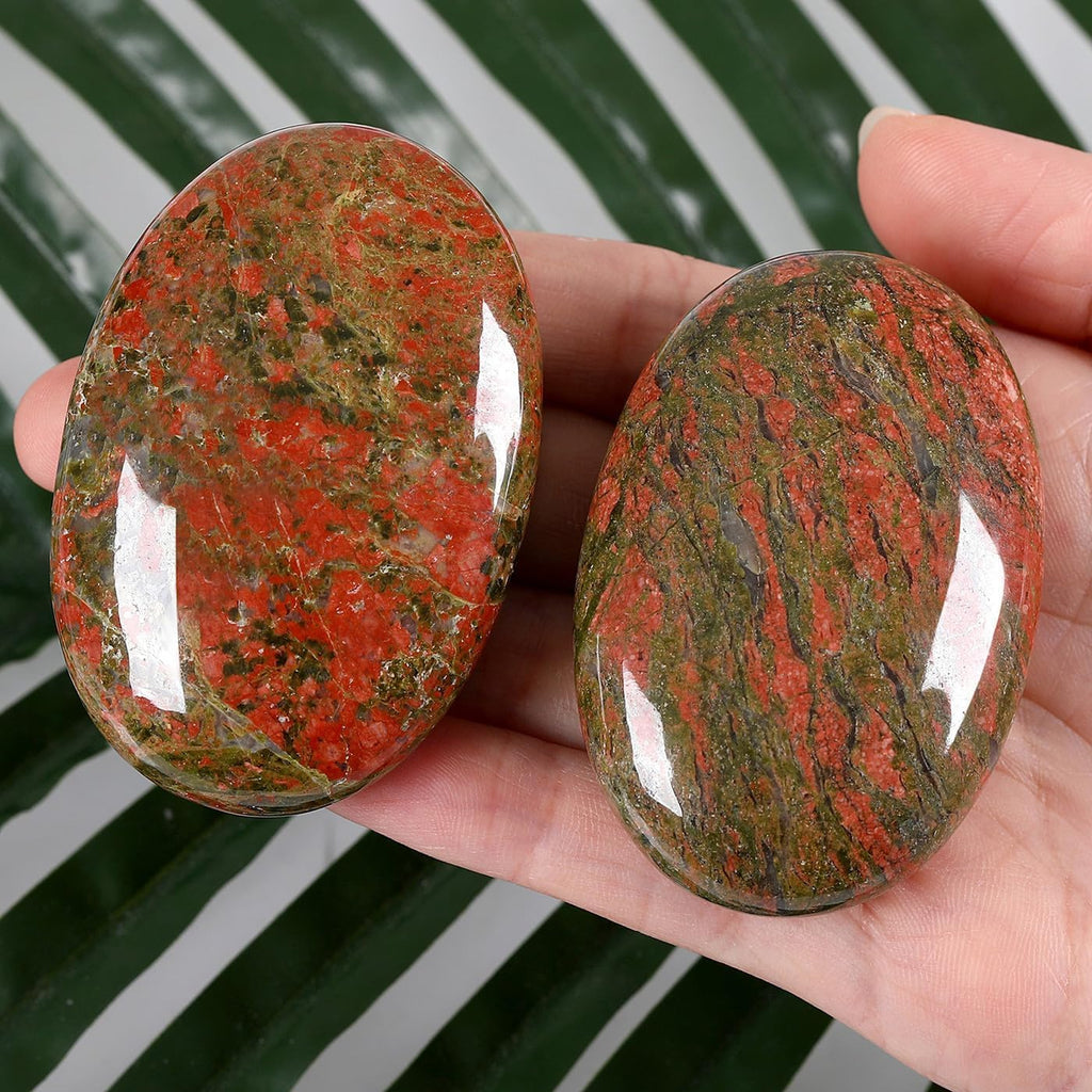 QINJIEJIE Groß Unakite 2.4" Ovale Kristall Natürliche Kristalle Edelsteine Sorgensteine Handschmeichler Stein Polierte Steine Reiki Steine für Angst zu Lindern Spirituelle Geschenke 1PC