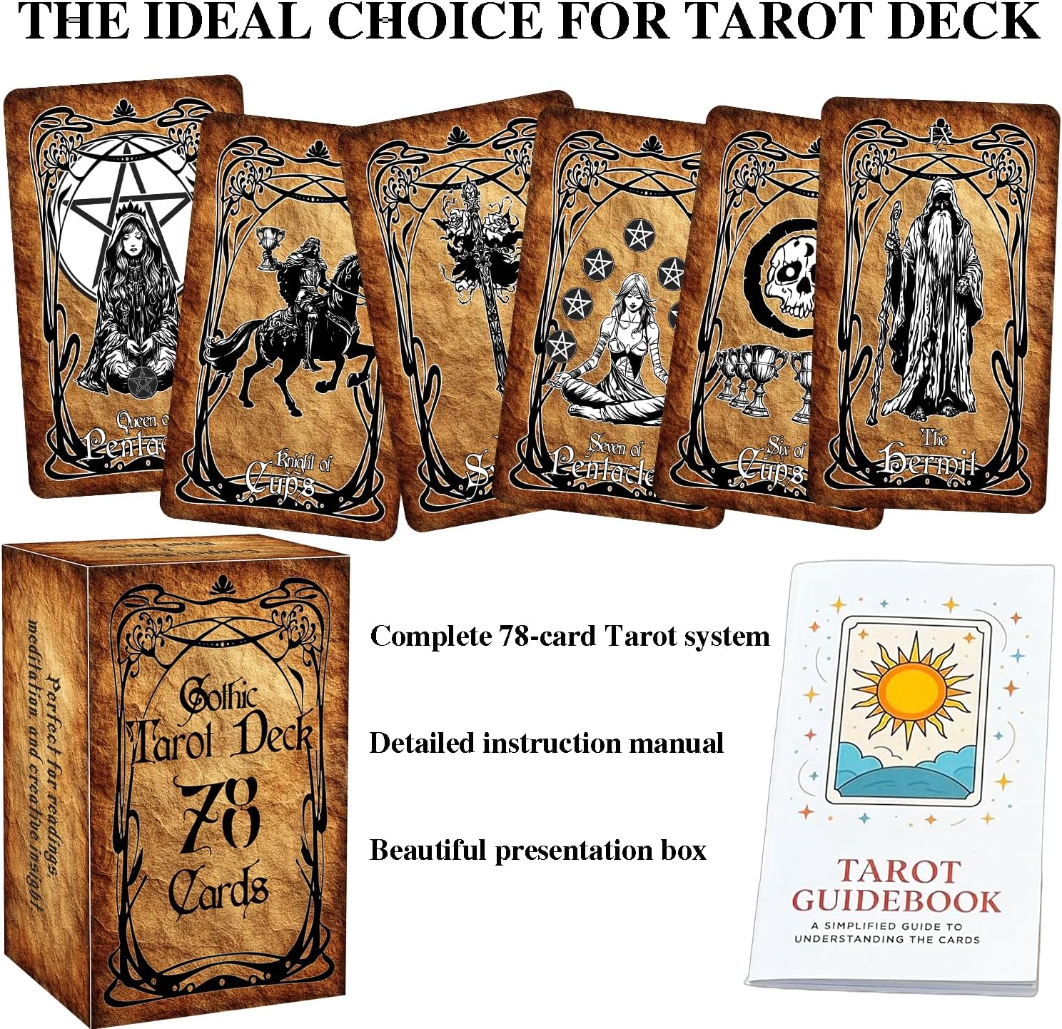 Gothic Tarot Deck, Major and Minor Arcana, Vintage Black and White Art, Tarot Cards with Guidebook, Tarot for Beginners and Experienced Readers, Divination, and Spiritual Divination Tool