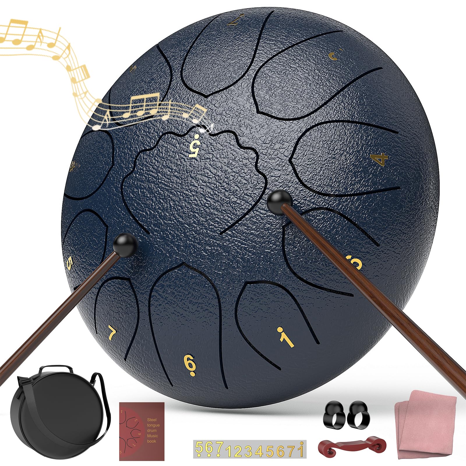 Rain Drum for Outside Garden, 6 Inches 8 Notes Steel Tongue Chakra Drums, Waterproof Meditation Rain Chime, Musical Instruments for Adult Gift with Bag, Music Book, Drum Mallets (Green)