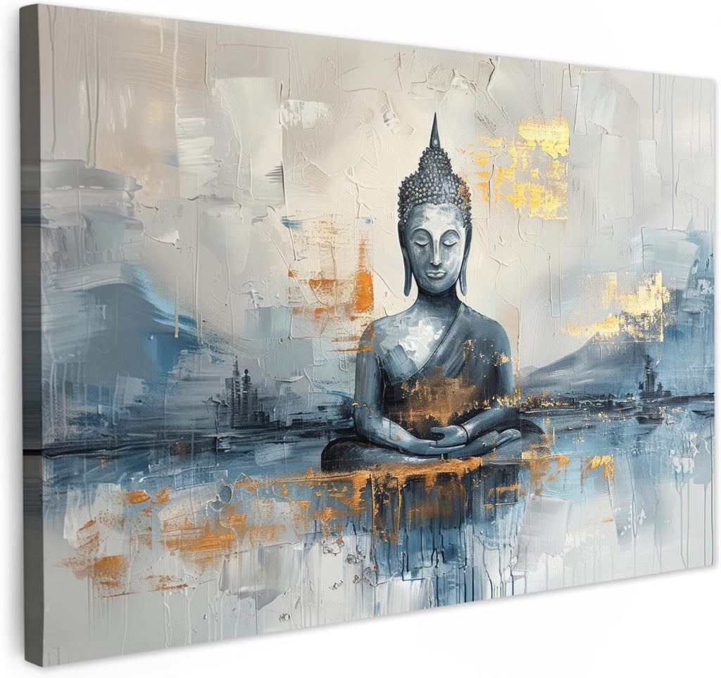 MuchoWow© Wall Pictures Large 120 x 80 cm XXL Bedroom Home Decoration Home Picture Living Room Photo Canvas Wall Pictures Canvas Wall Decor Buddha - Zen - Gold - Luxury - Spiritual