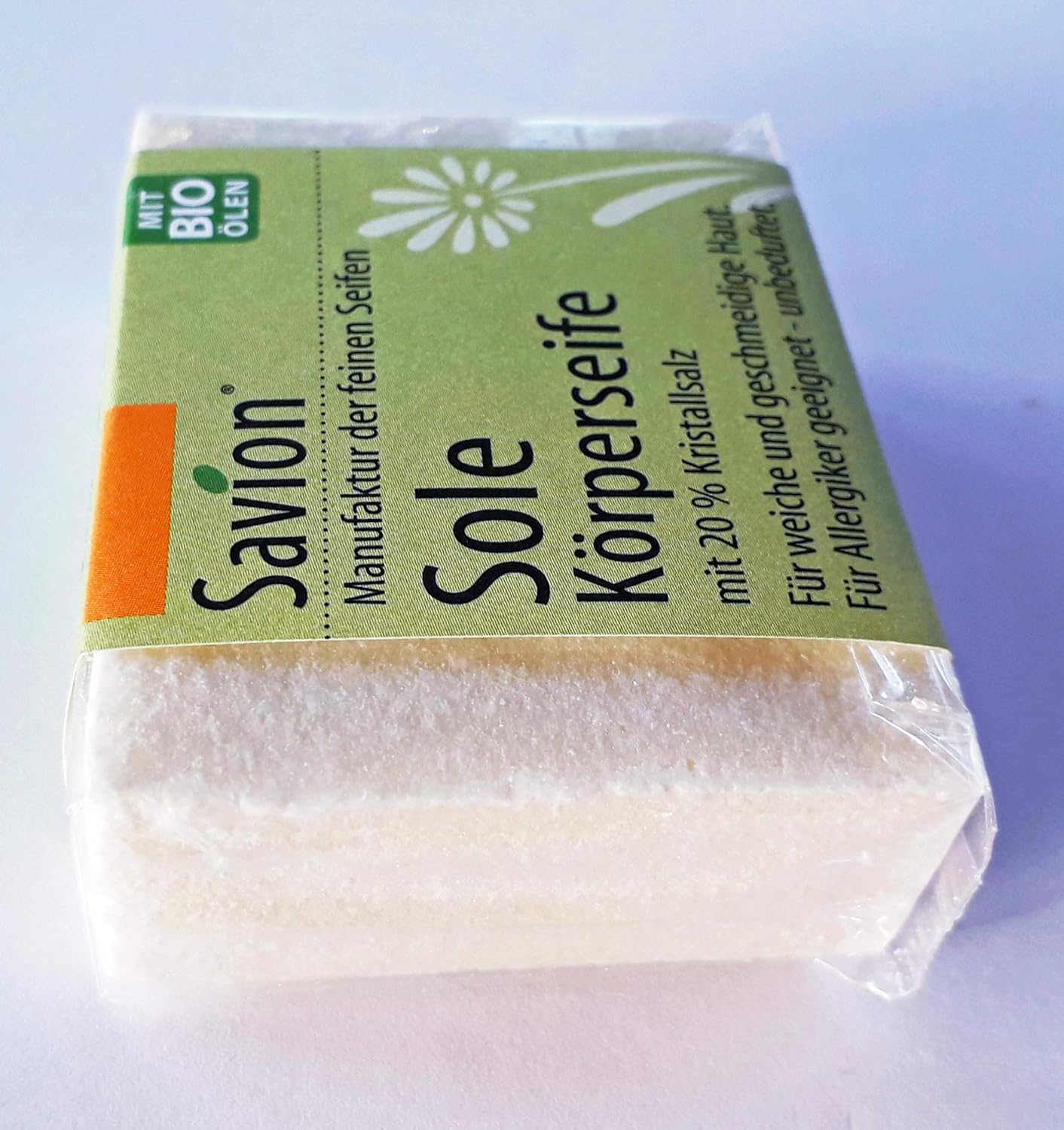 Savion Sole Körperseife - Handgemachte Naturseife | 85g | 13% Kristallsalz Peeling | Tiefere Reinigung | Ohne Mikroplastik und Palmöl | Vegan | Made in Germany