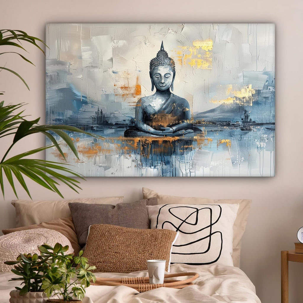 MuchoWow© Wall Pictures Large 120 x 80 cm XXL Bedroom Home Decoration Home Picture Living Room Photo Canvas Wall Pictures Canvas Wall Decor Buddha - Zen - Gold - Luxury - Spiritual