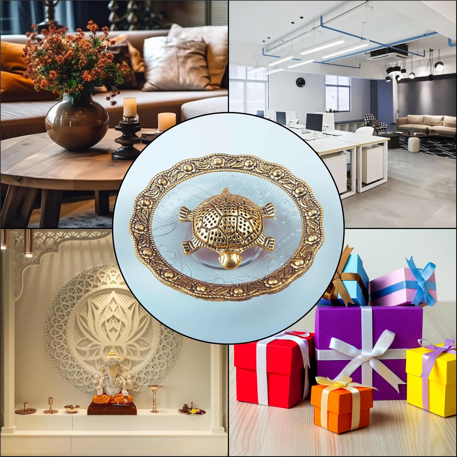 Wonder Care Feng Shui Turtle Statue in Glass Top Sculpted in Great Details in Ivory Antique Finish - Idol for Car | Home Decoration | Gift | Turtle Plate 12.7 cm Turtle Plate_5''''