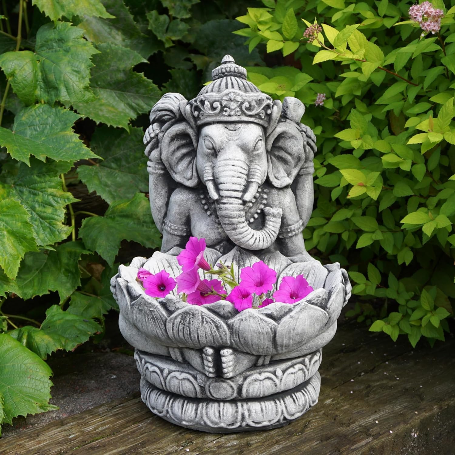 gartendekoparadies.de Massive Steinfigur des göttlichen Ganesha mit Schale, Höhe 34 cm, 11 kg, Gott Hinduismus aus Steinguss frostfest (Schwarz)