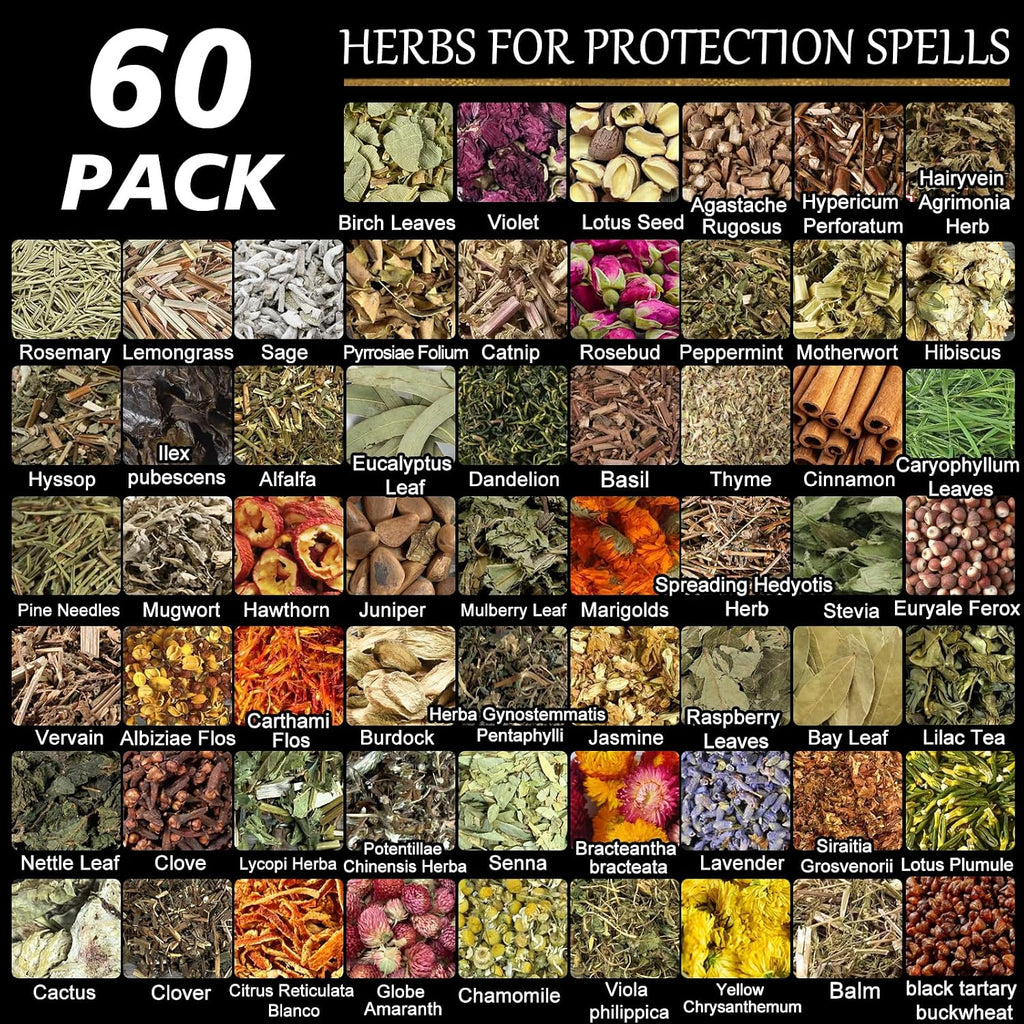 60 Pack Witchcraft Herbs Set, Bulk Dried Flowers for Witch Candles Spells | Lavender Rose Mixed Botanicals for Spell Jar, Candles Soap Making, Wiccan Supplies Tools, Gifts for Witchy Beginner Friends