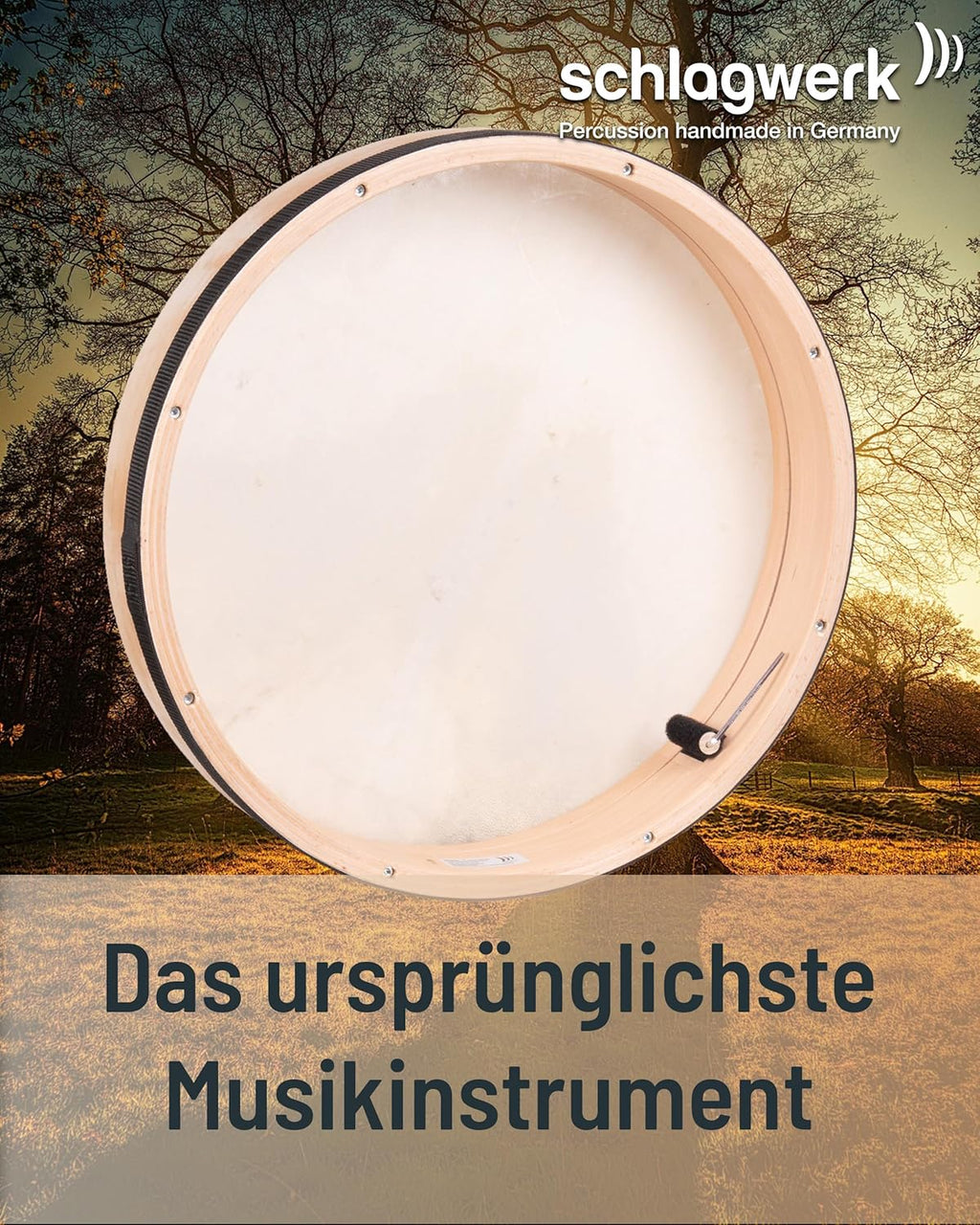 Schlagwerk RTS62 Rahmentrommel Frame Drum Natural -Handtrommel ohne Haltekreuz - ⌀ 60 cm / 24 Zoll / 8 cm hoch - Ziegenfell, stimmbar - Buchenholz - Schamanentrommel Made in Germany